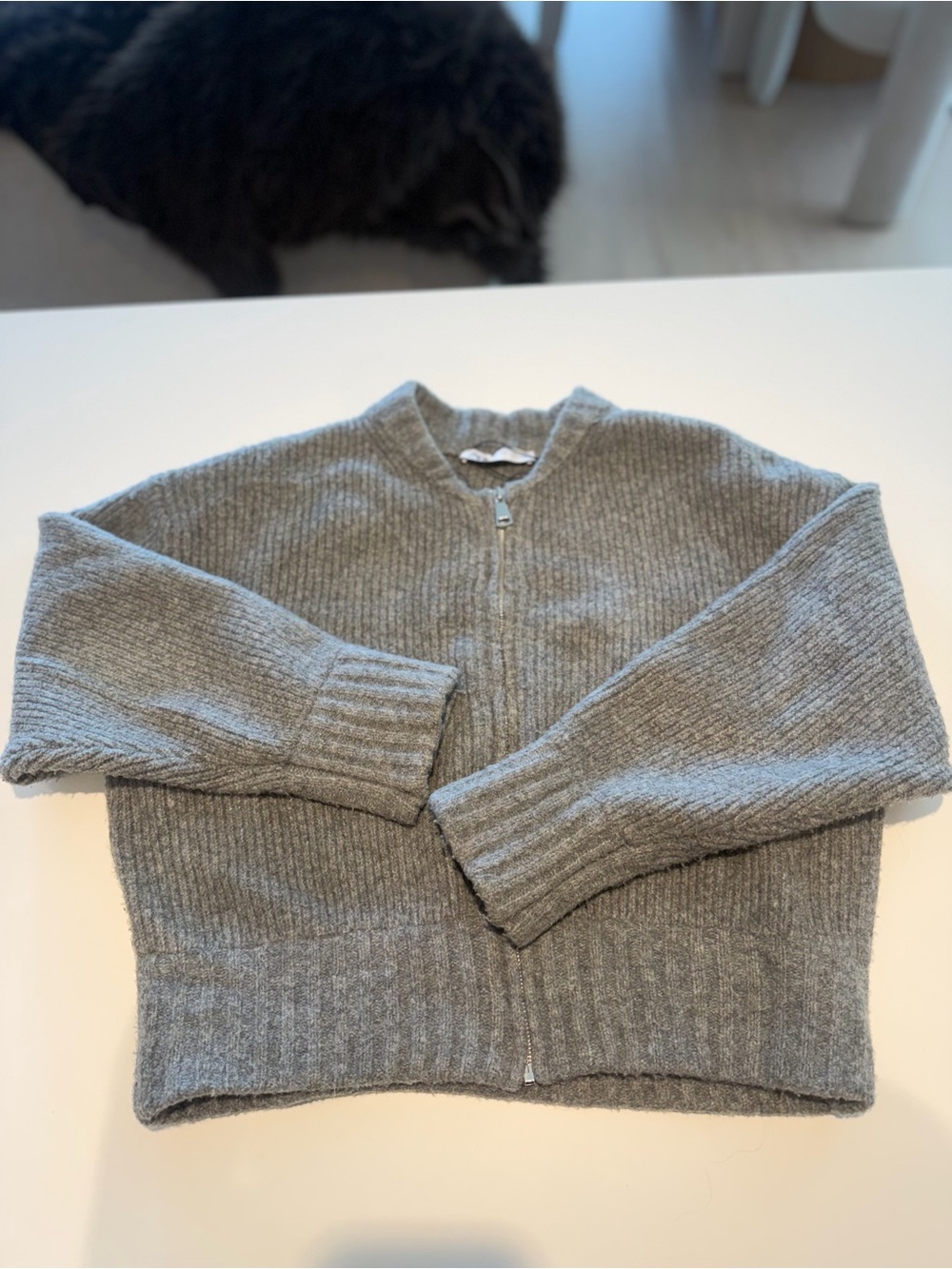 Zara Knit grey Ribbed Zip-Front Jacket - Picture 2 of 3